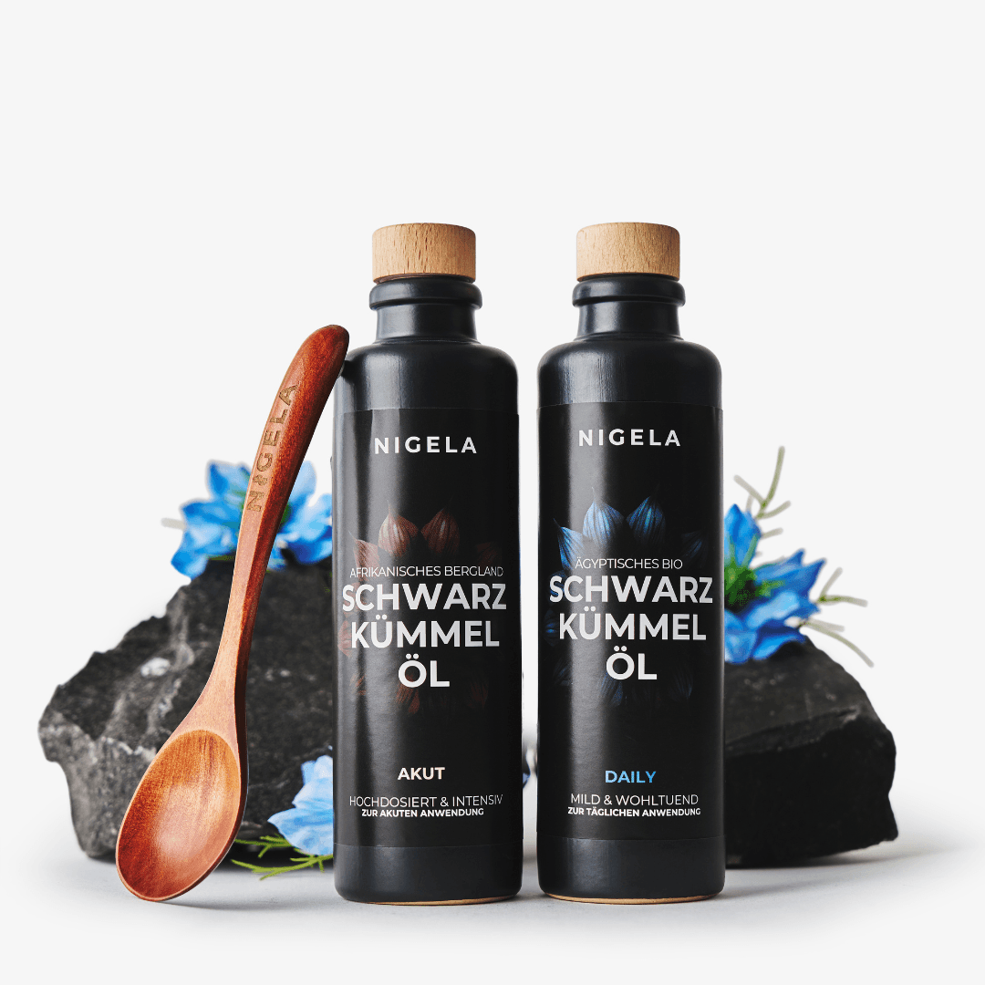 Nigela Bestseller Bundle (Daily 200ml + Akut 200ml + Holzlöffel)